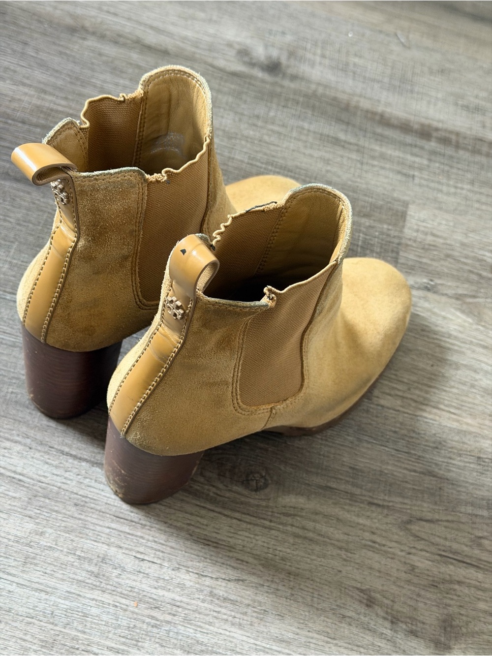 Tory Burch Mustard Suede Chelsea Block Heel Ankle Boots - Picture 7 of 7